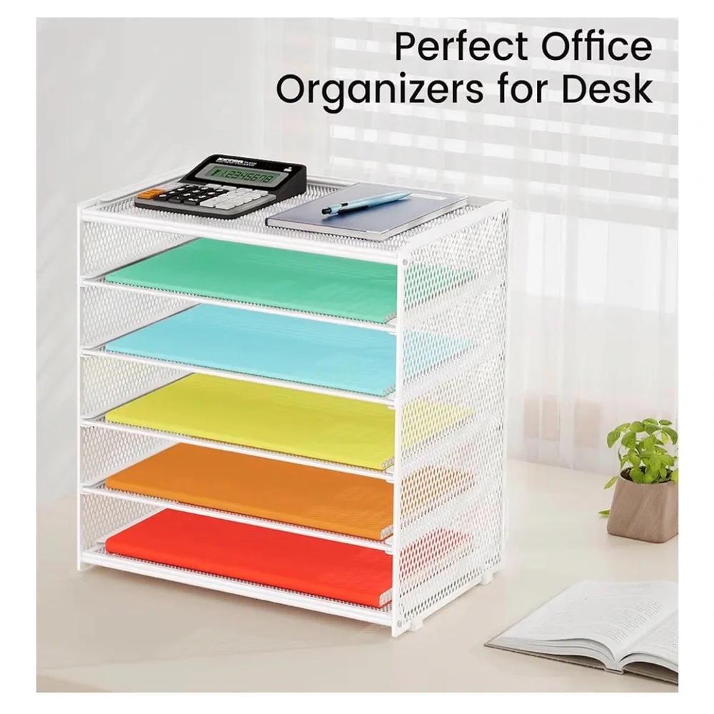 Pack 6 Tier Paper Organizer, Metal Mesh Desk File Folder, Letter Tray Organizer